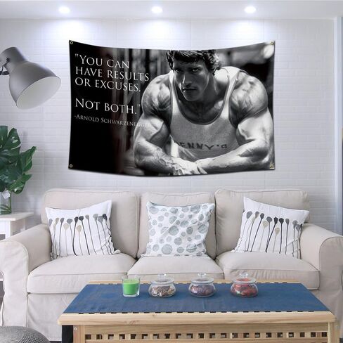 Arbinger Arnold Schwarzenegger يمكنك الحصول على نتائج أو أعذار ليس كلاهما راية علم نسيج (3 × 5 أقدام، بولي 150 د، لون زاهي) تعليق على الحائط للتمرين في صالة الألعاب الرياضية، اقتباسات ملهمة in Kuwait