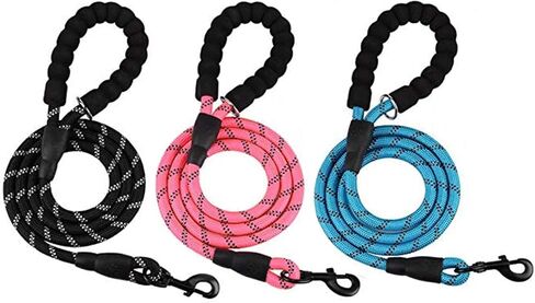 2 Pack Dog Leash 5 FT Heavy Duty Nylon Rope Dog Leash with Comfortable Padded Handle Sturdy Reflective Threads Strong Dog Leash for Medium Large Dogs in Saudi Arabia