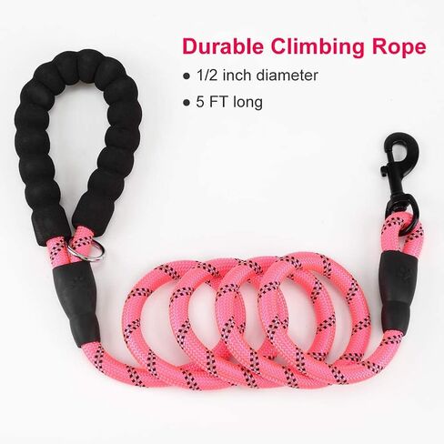 2 Pack Dog Leash 5 FT Heavy Duty Nylon Rope Dog Leash with Comfortable Padded Handle Sturdy Reflective Threads Strong Dog Leash for Medium Large Dogs in Saudi Arabia