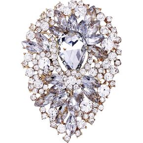 LAXPICOL Women's Vintage Blue Austrian Crystal Elegant Flower Teardrop Brooch Gold Tone in Kuwait