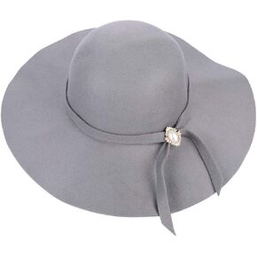 Women Wool Felt Wide Brim Floppy Hat Retro Woolen Blend Bowler Fedora Hat