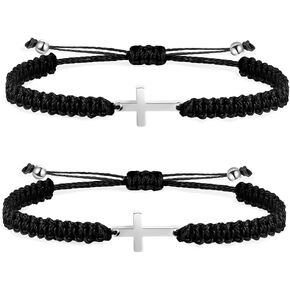 2 Pieces Friendship Cross Bracelet Black String Rope Braided Bracelet Stainless Steel Handmade Lucky Matching Couple Strand Bracelets Kabbalah Protection Cross Religion Jewelry in Kuwait