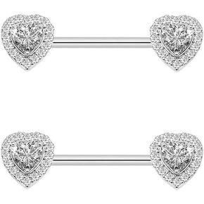 Kokoma 14G Love Heart Cubic Zirconia Nipple Rings Bar 316L Stainless Steel Tongue Ring Barbell Piercing Body Jewelry in Saudi Arabia