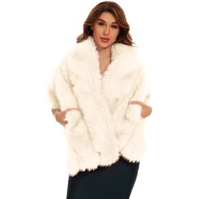FlyGulls Women's Faux Fur Shawl Luxury Fur Shawls and Wraps for Evening Dresses Bridal Faux Fur Wrap for Bride and Bridesmaid in Kuwait