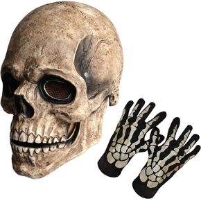 KJOCOS Skull Mask Moving Jaw Halloween Creepy Skeleton Latex Mask Full Head For Adults Party Costumes