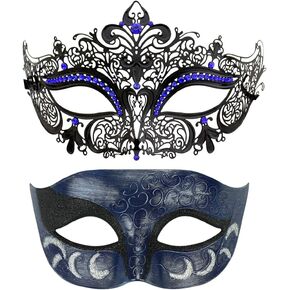 قناع تنكر من Thmyo Couples Venetian Laser Cut، قناع حفلات الهالوين ماردي جراس (أسود وأسود) in Kuwait