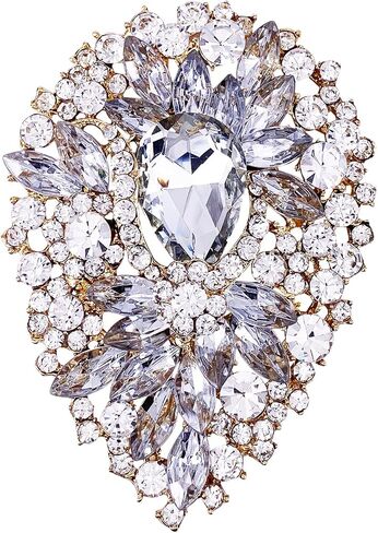 LAXPICOL Women's Vintage Blue Austrian Crystal Elegant Flower Teardrop Brooch Gold Tone in Kuwait