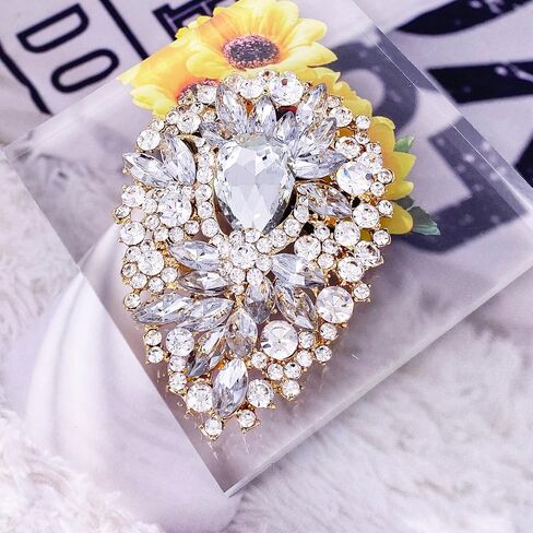 LAXPICOL Women's Vintage Blue Austrian Crystal Elegant Flower Teardrop Brooch Gold Tone in Kuwait