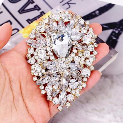 LAXPICOL Women's Vintage Blue Austrian Crystal Elegant Flower Teardrop Brooch Gold Tone in Kuwait