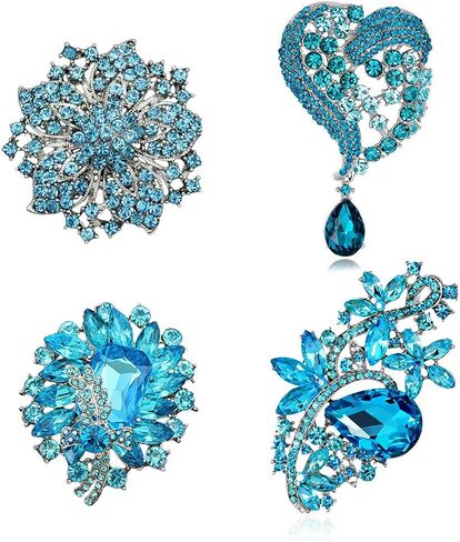 Ezing 4Pcs Brooch Lot with Large Big Size Rhinestone Crystal Fashion Jewelry in Kuwait