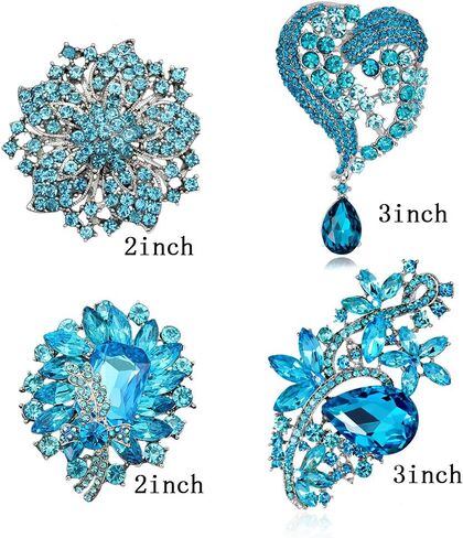 Ezing 4Pcs Brooch Lot with Large Big Size Rhinestone Crystal Fashion Jewelry in Kuwait