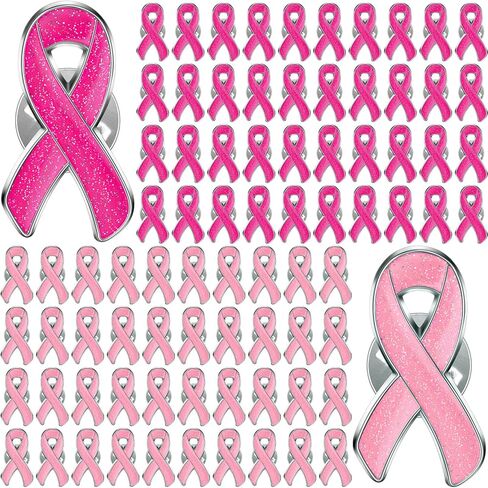 Hoteam 200 قطعة شريط وردي لامع دبوس الثدي بريق سرطان الثدي بروش دبوس دبابيس الشريط التوعية بسرطان الثدي دبوس التلبيب الخيرية لوازم جمع التبرعات العامة in Kuwait