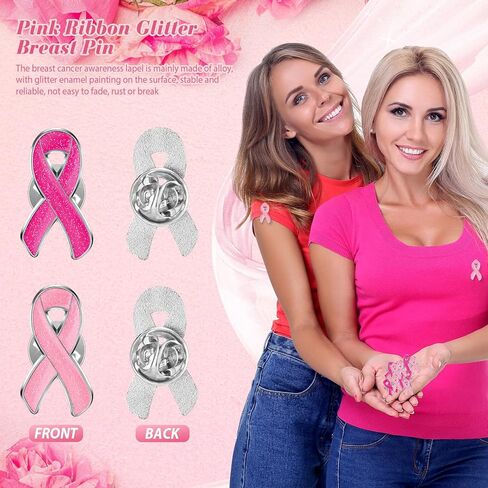 Hoteam 200 قطعة شريط وردي لامع دبوس الثدي بريق سرطان الثدي بروش دبوس دبابيس الشريط التوعية بسرطان الثدي دبوس التلبيب الخيرية لوازم جمع التبرعات العامة in Kuwait