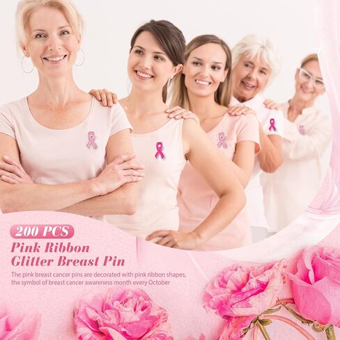 Hoteam 200 قطعة شريط وردي لامع دبوس الثدي بريق سرطان الثدي بروش دبوس دبابيس الشريط التوعية بسرطان الثدي دبوس التلبيب الخيرية لوازم جمع التبرعات العامة in Kuwait