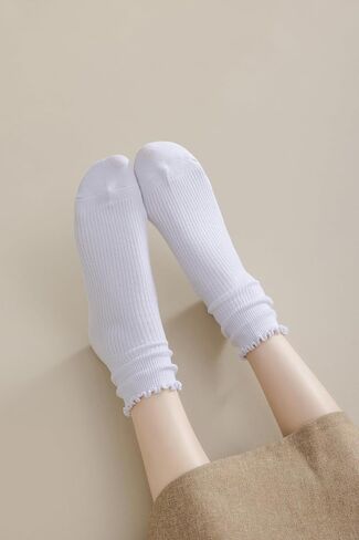 SRYL Ruffle Ankle Socks for Women's,Casual Cute Turn-Cuff Socks Soft Breathable Knit Cotton Lettuce Frilly Crew Socks Girls in Saudi Arabia