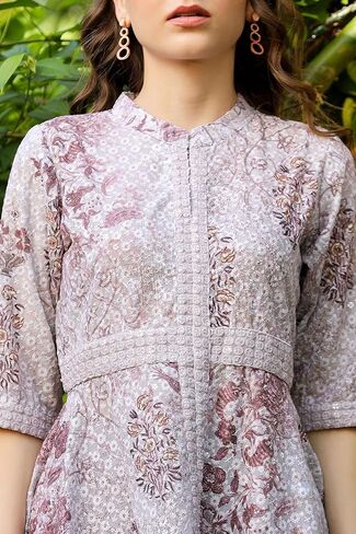 طقم من القطن الكاجوال من FASHION DWAR للسيدات بأكمام 3/4، يتضمن قميصًا وبنطلون - كستنائي in Kuwait