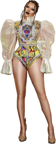 Yoyomomozi Catwalk Stage Performance Night Club New 2 Piece Sets Sparky Rhinestone Pearl Birthday Celebrity Shorts Coat Outfit, Yellow, One Size in Kuwait