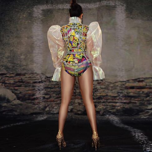 Yoyomomozi Catwalk Stage Performance Night Club New 2 Piece Sets Sparky Rhinestone Pearl Birthday Celebrity Shorts Coat Outfit, Yellow, One Size in Kuwait