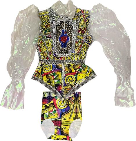 Yoyomomozi Catwalk Stage Performance Night Club New 2 Piece Sets Sparky Rhinestone Pearl Birthday Celebrity Shorts Coat Outfit, Yellow, One Size in Kuwait