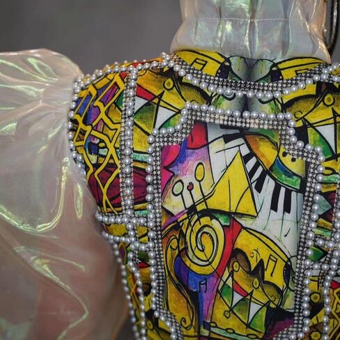 Yoyomomozi Catwalk Stage Performance Night Club New 2 Piece Sets Sparky Rhinestone Pearl Birthday Celebrity Shorts Coat Outfit, Yellow, One Size in Kuwait