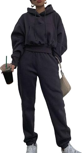 xxxiticat Women's Hooded Oversized Tracksuit Long Sleeve Drawstring Hoodies Top Loose Sweatpants Jogger 2PCS Outfit in Saudi Arabia