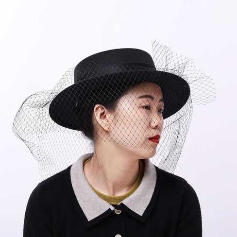 القبعات الفيكتورية النسائية خمر الأقواس قبعات فيدورا الأسود in Kuwait