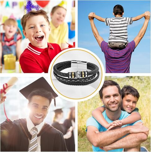 مجموعة من 2 سوار إلى ابني من أمي، سوار بمشبك من خليط معدني من الجلد المضفر مع أنك لن تفقد أبدًا قلادة علامة الكلب، متعددة الطبقات، سوار ملهم، سوار معصم للرجال والأولاد وأعياد الميلاد والتخرج وعيد الميلاد وعيد الحب in Kuwait