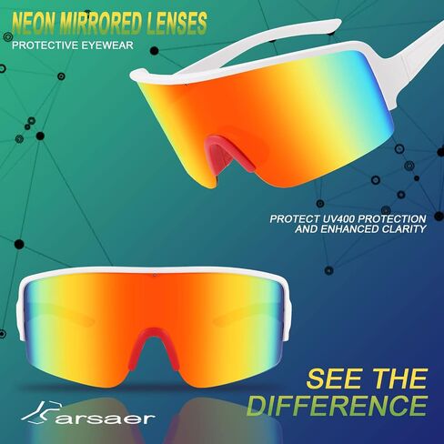 نظارات شمسية من Karsaer Vision Neon Visor Shield ملفوفة حول الرجال والنساء ظلال عاكسة كبيرة الحجم 80s 90s in Kuwait