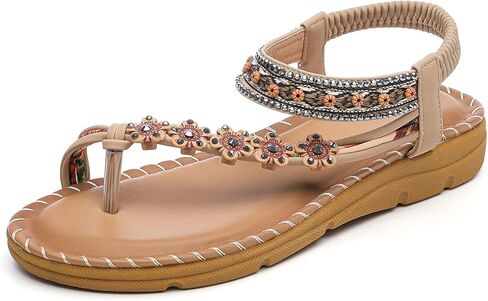 MEMON المرأة الشقق الصنادل البوهيمي الصيف المفتوحة تو مطاطا الكاحل حزام الصنادل مريحة الوجه يتخبط أحذية الشاطئ in Kuwait