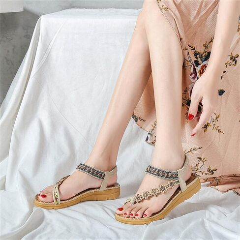 MEMON المرأة الشقق الصنادل البوهيمي الصيف المفتوحة تو مطاطا الكاحل حزام الصنادل مريحة الوجه يتخبط أحذية الشاطئ in Kuwait