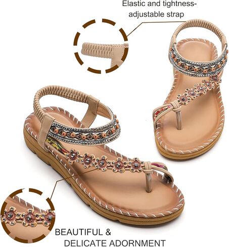 MEMON المرأة الشقق الصنادل البوهيمي الصيف المفتوحة تو مطاطا الكاحل حزام الصنادل مريحة الوجه يتخبط أحذية الشاطئ in Kuwait
