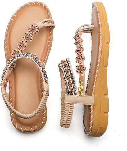 MEMON المرأة الشقق الصنادل البوهيمي الصيف المفتوحة تو مطاطا الكاحل حزام الصنادل مريحة الوجه يتخبط أحذية الشاطئ in Kuwait