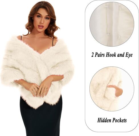 شال FlyGulls نسائي من الفرو الصناعي شالات وأغطية فاخرة من الفرو لفساتين السهرة لفافة من الفرو الصناعي للعروس ووصيفات العروس in Kuwait