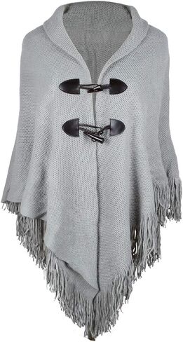 Iristide Women's Loose Cloak Poncho With Stylish Trumpet Button,Pullover Wrap in Kuwait