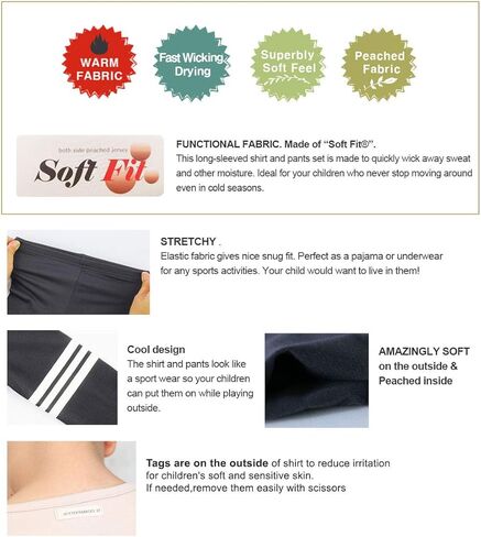 مجموعة ملابس داخلية حرارية رياضية قصيرة مبطنة بالصوف من Better4Babies للأولاد والبنات، مجموعة بيجامات طويلة من طبقة أساسية رائعة. in Kuwait