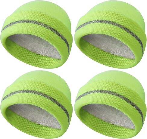 Suhine 4 Pack Men Hi Vis Winter Hats Fleece Lined Hi Vis Beanies with Reflective Stripes Fluorescent Thermal Hats for Outdoor in Saudi Arabia