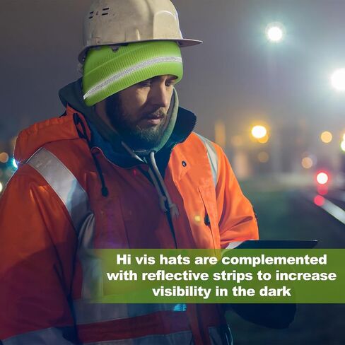 Suhine 4 Pack Men Hi Vis Winter Hats Fleece Lined Hi Vis Beanies with Reflective Stripes Fluorescent Thermal Hats for Outdoor in Saudi Arabia