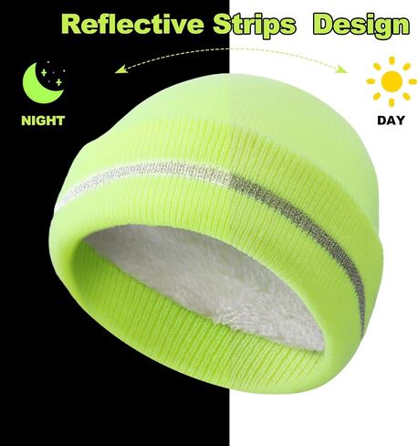 Suhine 4 Pack Men Hi Vis Winter Hats Fleece Lined Hi Vis Beanies with Reflective Stripes Fluorescent Thermal Hats for Outdoor in Saudi Arabia