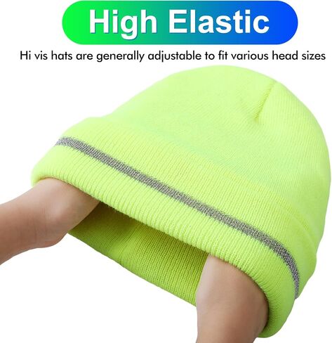 Suhine 4 Pack Men Hi Vis Winter Hats Fleece Lined Hi Vis Beanies with Reflective Stripes Fluorescent Thermal Hats for Outdoor in Saudi Arabia