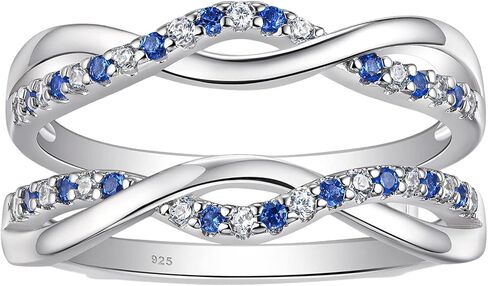 Newshe Ring Enhancer for Engagement Rings Cubic Zirconia Twisting Infinity 925 Sterling Silver Band with Blue Sapphire Size 5-10 in Saudi Arabia