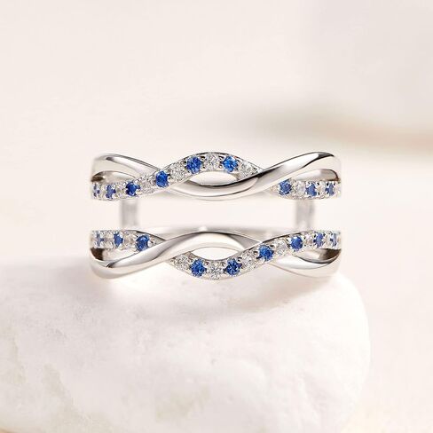 Newshe Ring Enhancer for Engagement Rings Cubic Zirconia Twisting Infinity 925 Sterling Silver Band with Blue Sapphire Size 5-10 in Saudi Arabia