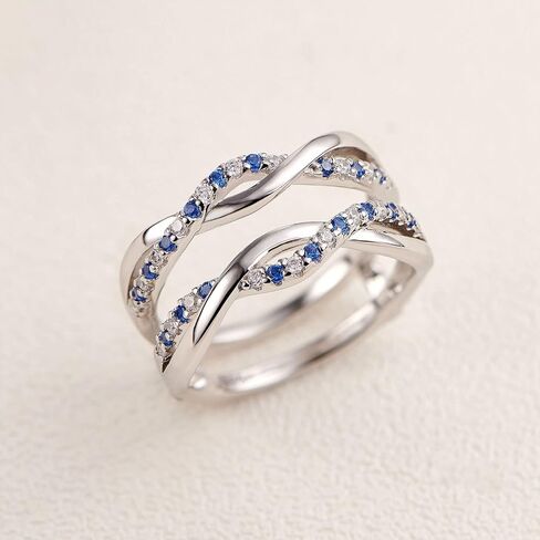 Newshe Ring Enhancer for Engagement Rings Cubic Zirconia Twisting Infinity 925 Sterling Silver Band with Blue Sapphire Size 5-10 in Saudi Arabia