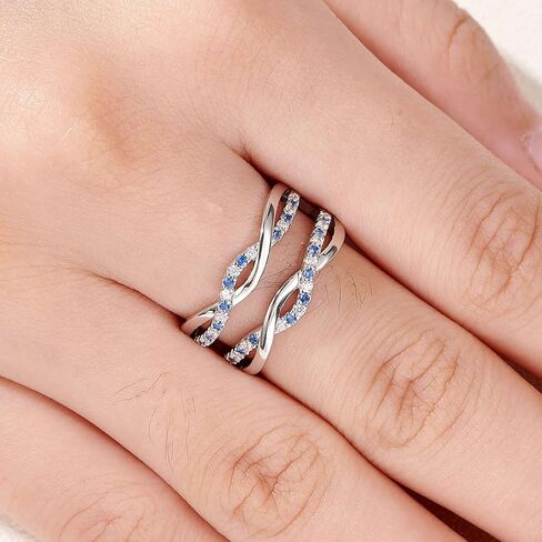 Newshe Ring Enhancer for Engagement Rings Cubic Zirconia Twisting Infinity 925 Sterling Silver Band with Blue Sapphire Size 5-10 in Saudi Arabia