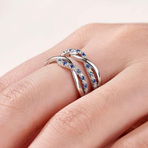 Newshe Ring Enhancer for Engagement Rings Cubic Zirconia Twisting Infinity 925 Sterling Silver Band with Blue Sapphire Size 5-10 in Saudi Arabia