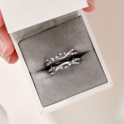 Newshe Ring Enhancer for Engagement Rings Cubic Zirconia Twisting Infinity 925 Sterling Silver Band with Blue Sapphire Size 5-10 in Saudi Arabia