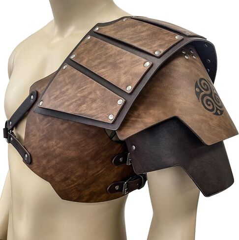 JAOYU Viking Armor Leather Shoulder Pauldron Armor Warrior Medieval Armor Chest Cosplay Men's Faux Leather Body Chest Harness Adjustable Shoulder Armors for LARP,Halloween,Archery in Kuwait