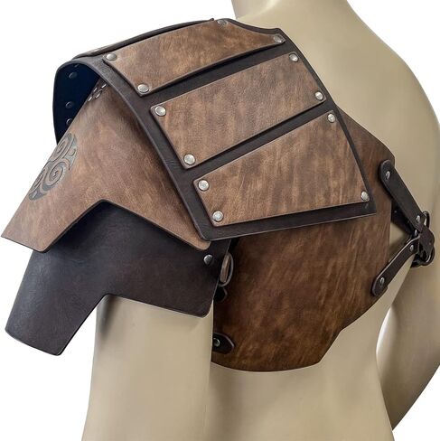 JAOYU Viking Armor Leather Shoulder Pauldron Armor Warrior Medieval Armor Chest Cosplay Men's Faux Leather Body Chest Harness Adjustable Shoulder Armors for LARP,Halloween,Archery in Kuwait