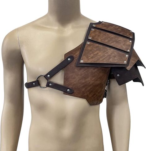 JAOYU Viking Armor Leather Shoulder Pauldron Armor Warrior Medieval Armor Chest Cosplay Men's Faux Leather Body Chest Harness Adjustable Shoulder Armors for LARP,Halloween,Archery in Kuwait