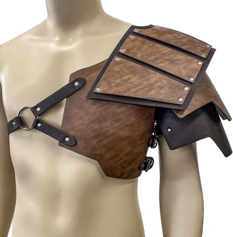 JAOYU Viking Armor Leather Shoulder Pauldron Armor Warrior Medieval Armor Chest Cosplay Men's Faux Leather Body Chest Harness Adjustable Shoulder Armors for LARP,Halloween,Archery in Kuwait