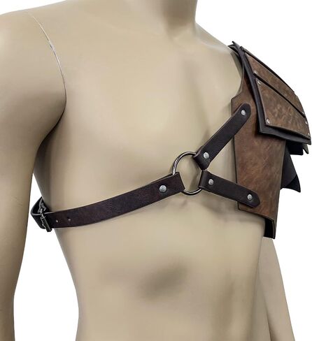 JAOYU Viking Armor Leather Shoulder Pauldron Armor Warrior Medieval Armor Chest Cosplay Men's Faux Leather Body Chest Harness Adjustable Shoulder Armors for LARP,Halloween,Archery in Kuwait
